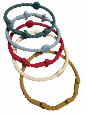 Plunder Silicone Bracelet Stack - Green, Light Blue, Red, Cream, Mustard